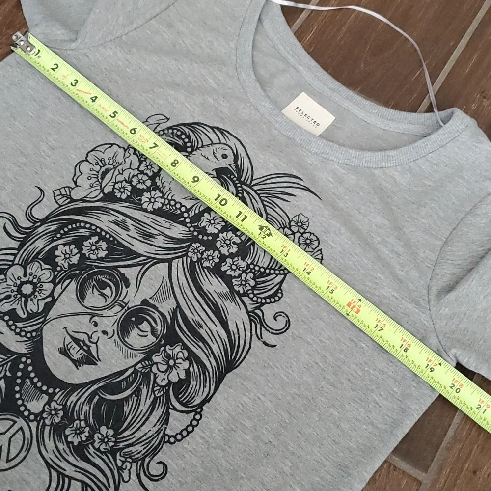 Selected Femme Jeans Grey Light Sweater Short Sleeve Crew Neck Top Women M - Picture 6 of 7